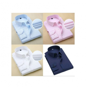 4 In 1 Men's Office Formal Long Sleeve Shirts- Light Blue +pink+white+ Navy blue