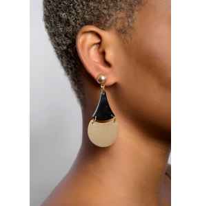 Gold Earrings With Wood Design.