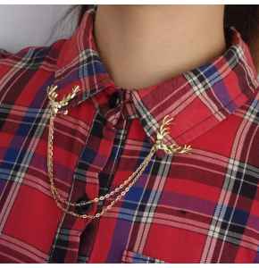 Fashion Deer Head Chain tassel Collar Brooch Men Suite Lapel Pin
