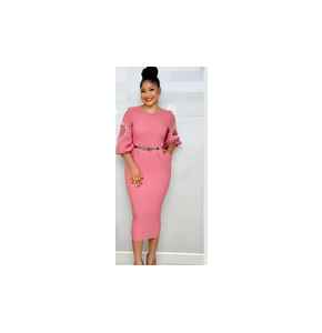 Back Slit Detail Short Sleeve Sheath Dress