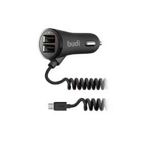 Budi Car Charger 2 USB Port With Coiled Micro USB Cable - M8J068M - DWAC00169