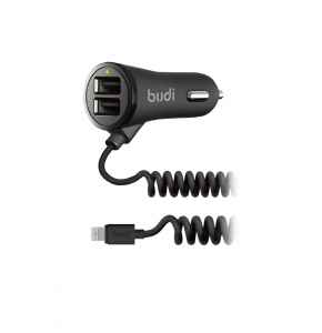 Budi Car Charger 2 USB Port With Coiled Cable - M8J068L - DWAC00170