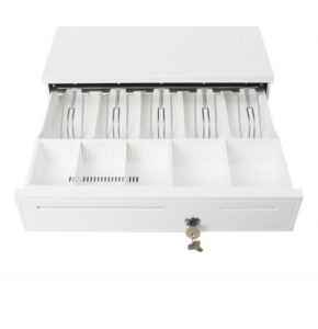 Automatic Cash Drawer. White high quality stainless steel bill clip.