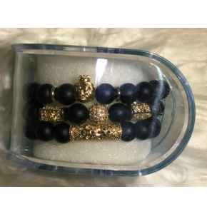 Black 3 in 1 Matte black beaded Wrist Band with Gold accessories