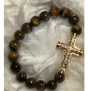 Tiger eyes  Beaded Single wrist band with cross accessories