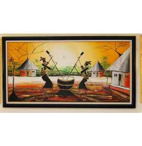 Women pounding yam by African Art Gallery