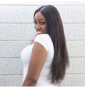 Black bone straight double drawn  Human Hair 6x2 Kim k Closure Wig 250 Density.