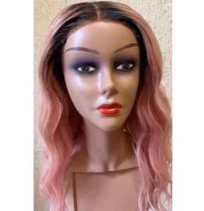 Pink coloured Brazilian human hair 4x4 closure wig with dark roots