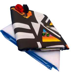 White plain and black and white patterned material