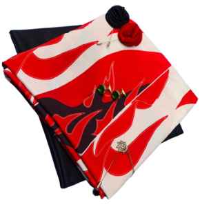 Black plain with red and white  flowery patterned material (Plain and pattern)