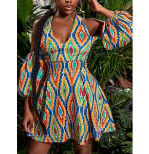 Print Tie Backless Dress