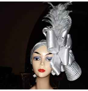 Silver Adorned Turban With Feathers