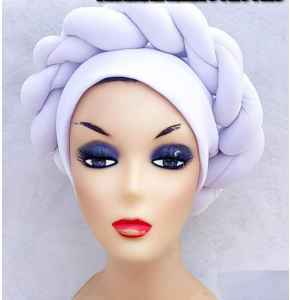 Ladies' White  Shapely  Twisted Turban Cap