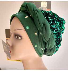 Ladies' Green Turban Adorned with Stones