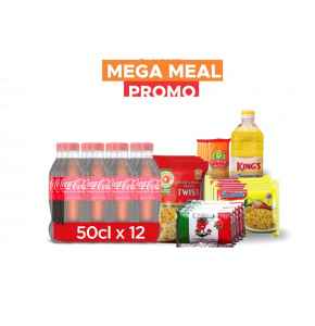 MEGA MEAL PROMO COMBO 1   (Coca cola, Golden Penny twist, Kings oil, Power spaghetti, Tomatoes, Noodles)
