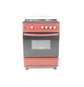 CK6302R - 60x60cm Gas Oven, 3 Gas + 1 Hotplate, Glass Top Lid with Black Border, Push Button Ignition for Cooktop,  Oven Lamp, Turnspit Double Glass Oven Door, 1 Oven Tray + 1 Oven Grid,