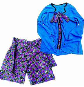 2pc blue long sleeve Ankara bowknot patches women shirt and Ankara Pallazo short
