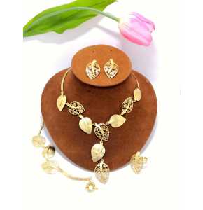 Viennoise gold leaf designed necklace and earrings- 3241