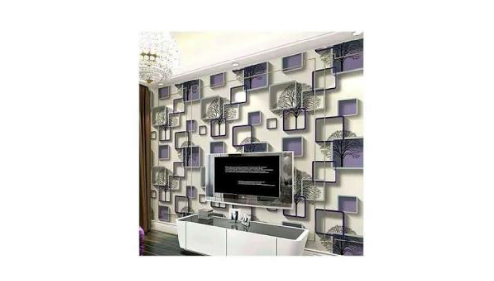 3D wallpaper white /purple/black box designed wallpaper