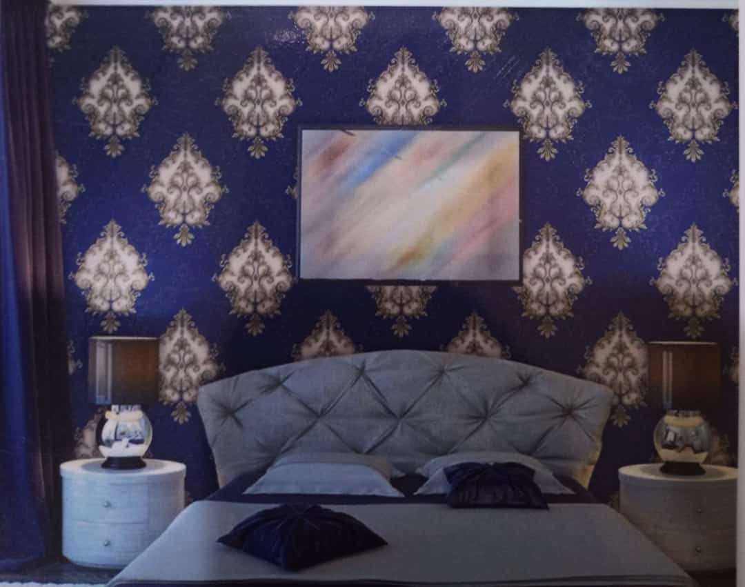 3D wallpaper blue/brown flower design