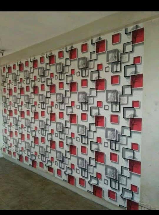 3D wallpaper white /grey/black and red box designed wallpaper