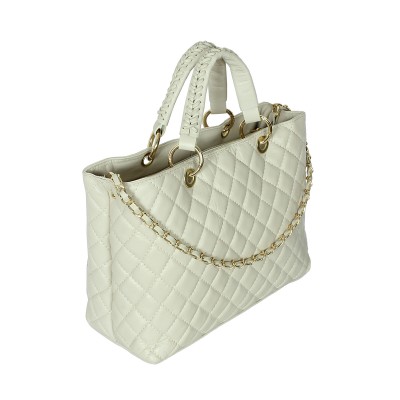 Shalatel Anneta Genuine Quilted Leather Shoulder Bag - Beige