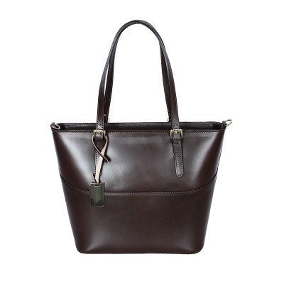 Shalatel Tavinia Genuine Polished Leather Tote - Dark Brown