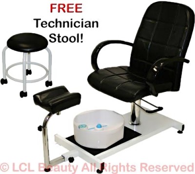 Professional pedicure chair and stool with bowl