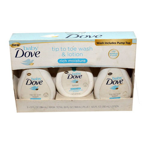 Baby Dove Sensitive Moisture Bundle: Tip to Toe Wash and Lotion, 13 Ounce Each - pack of 3