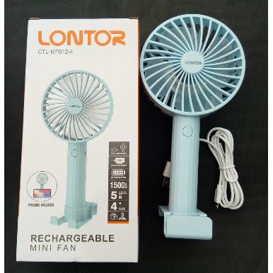 Lontor 4" Rechargeable Mini Fan With Phone Holder